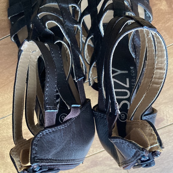 👠BOGO FREE👠NWT⭐️SUZY SHIER💫 Brown Open Toe Wedge Crisscrossed Sandals - Picture 4 of 13